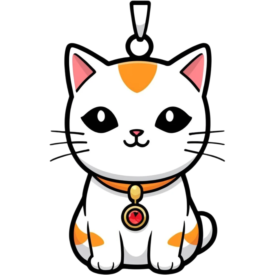 cat wearing a pendant, cartoon sticker style emoji