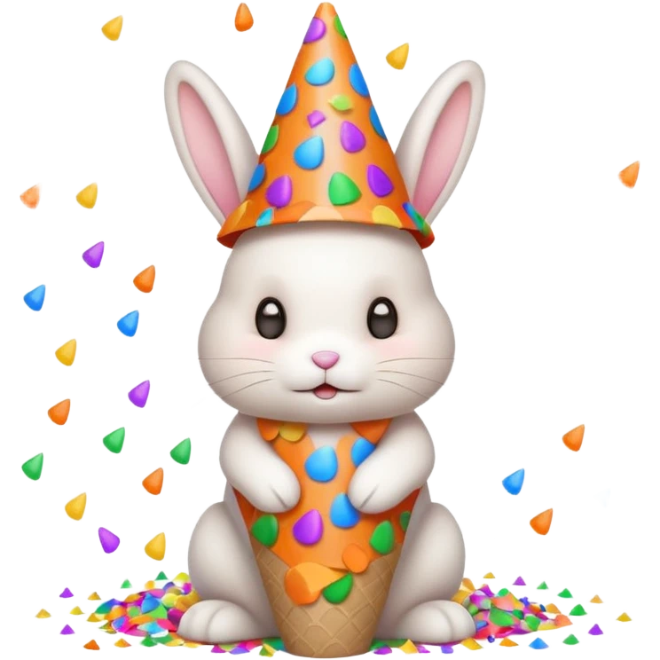 White bunny wearing cone hat with confetti.









 emoji