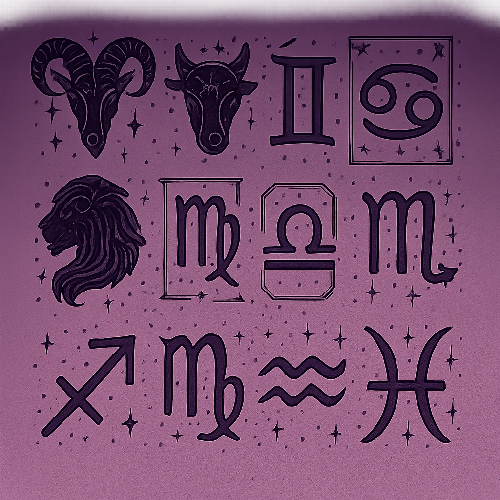 astrological symbols in tarot aesthetics with a dark purple gradient to light purple background emoji