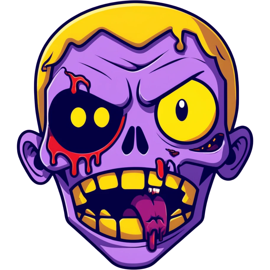 cartoon style zombie emoji, purple skin, drooling emoji