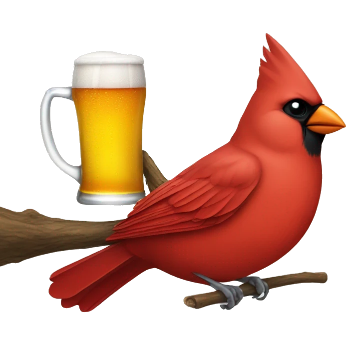 cardinal on a branch holding a beer emoji