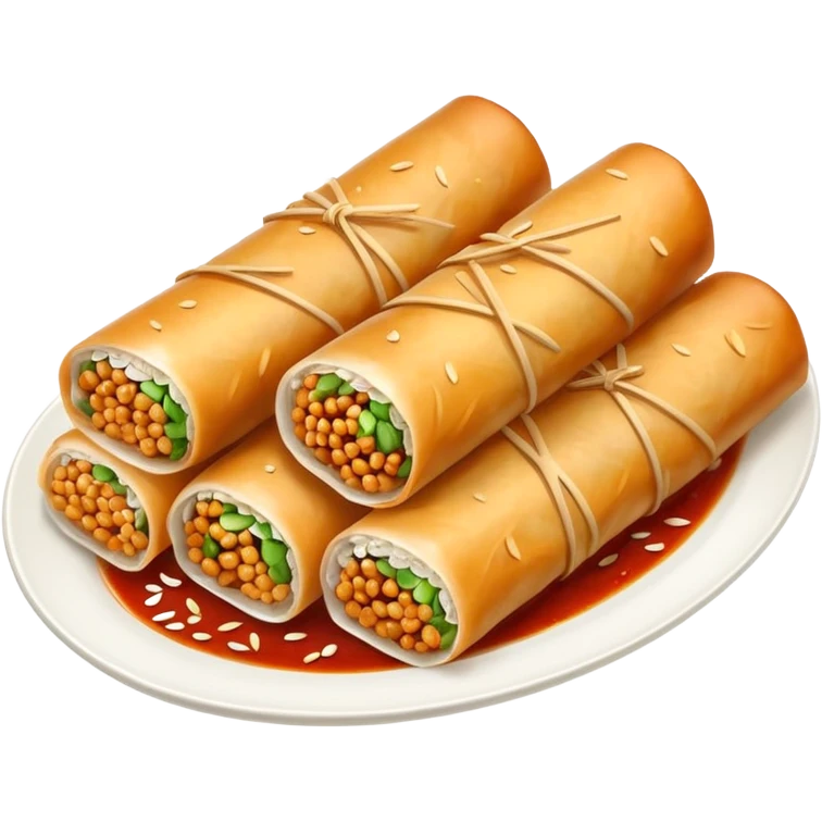 three spring rolls in sauce emoji