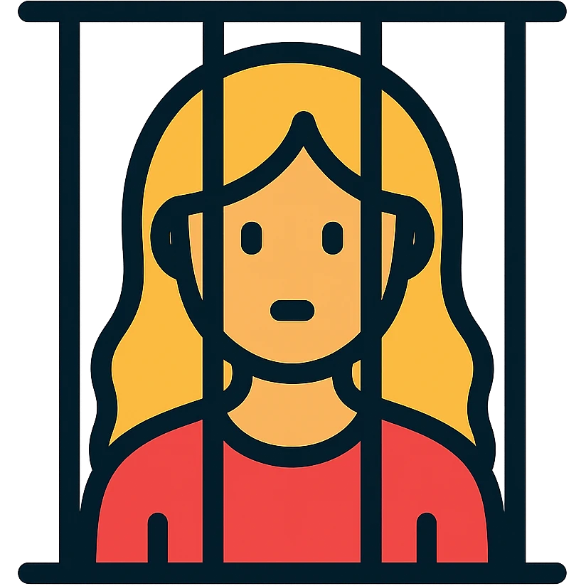 golden girl with long hair stuck behind jail bars, color outline icon emoji