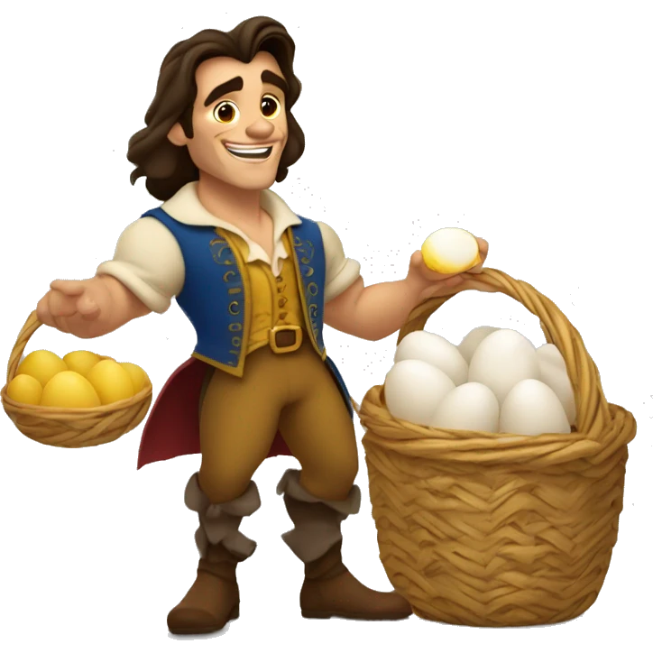 Gaston from Beauty and the Beast holding eggs emoji