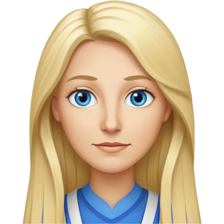 a 40 year old teacher with really long blonde hair and blue eyes long face smaller eyes emoji