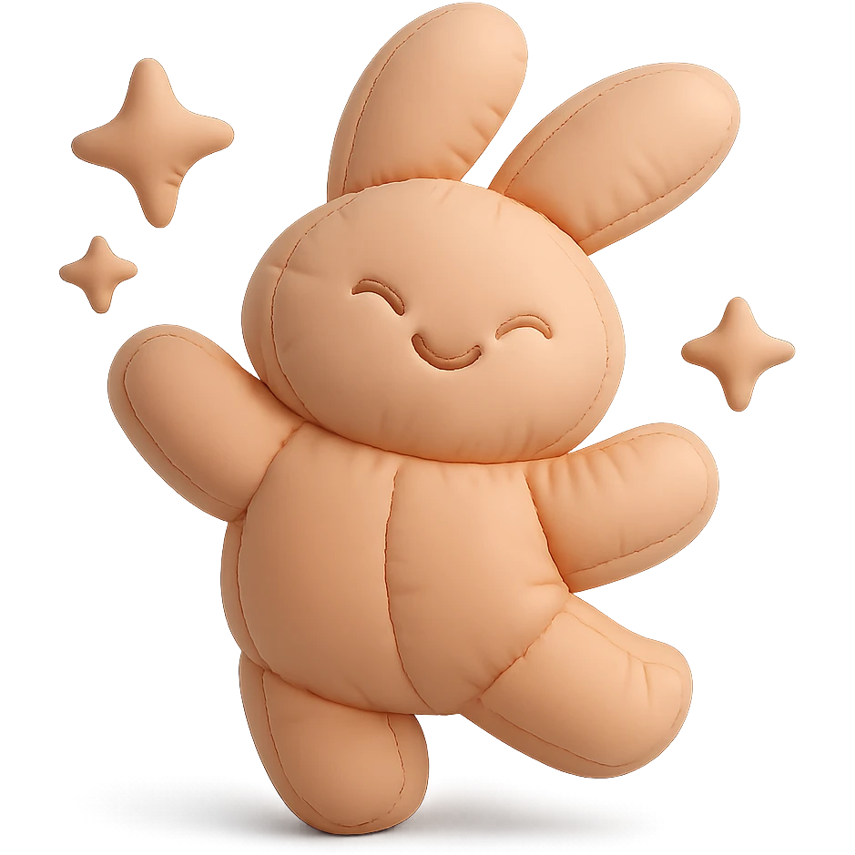 floppy bunny twirling with sparkles, cushion style emoji