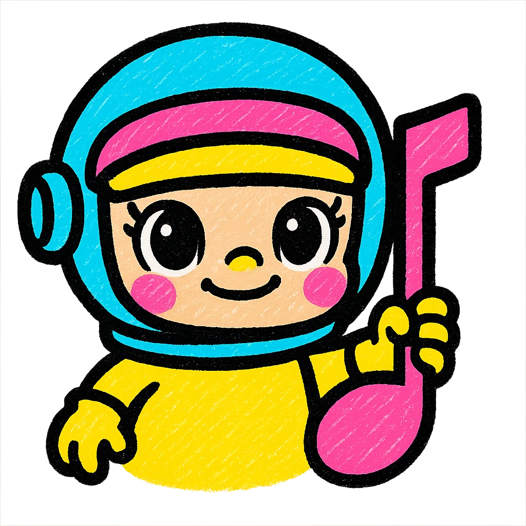 Popmart Space Molly as a Rednote emoji, round face, big expressive eyes, signature astronaut helmet, playful and musical, holding a red musical note, cute and vibrant style emoji