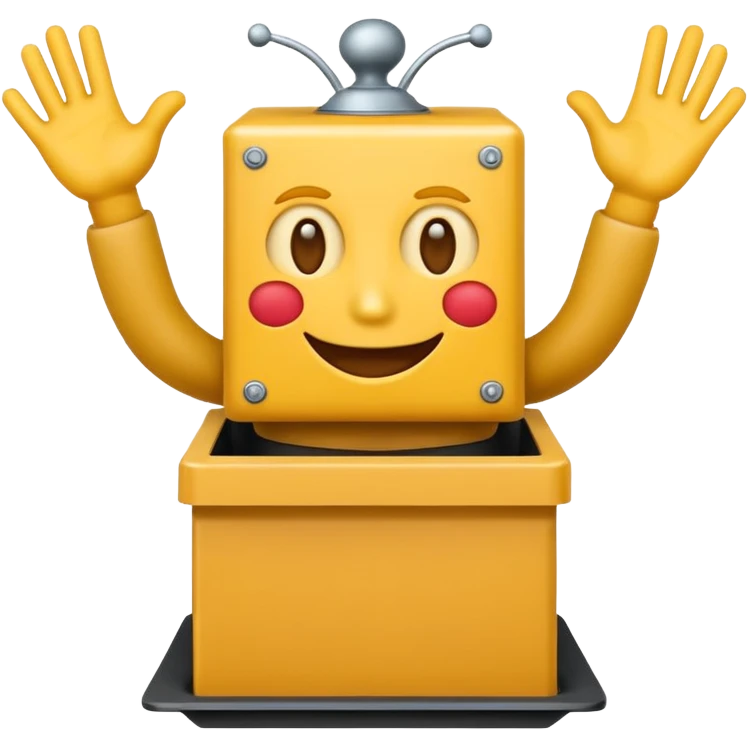 Create an emoji (one of the classic yellow faces) but make them have hands and wind an imaginary jack in the box (no props or anything just the hands and face) but also have the mouth like an o emoji