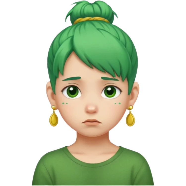  bun haired kid with earrings green hair guy sad emoji