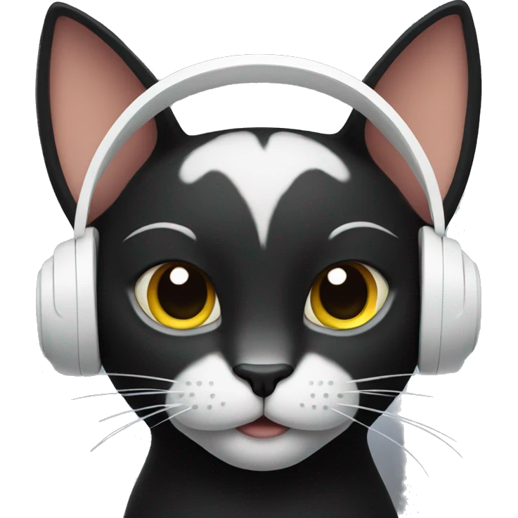 black cat wearing white headphones  emoji