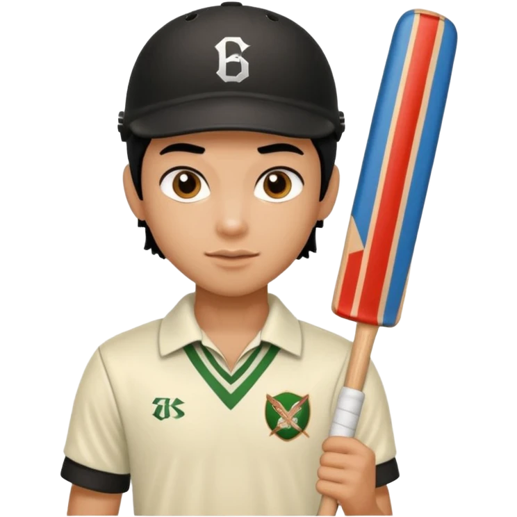 a pretty male bratz cricket player. black hair emoji