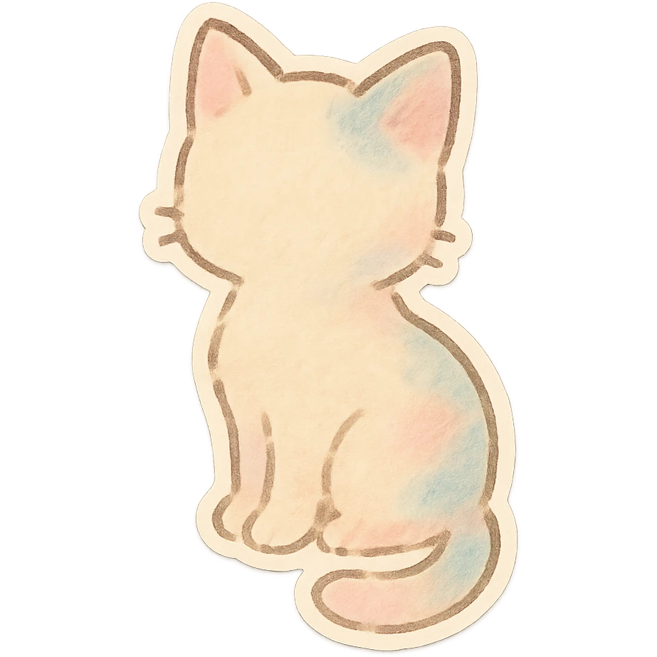 small pastel kitten silhouette, Japanese hand-drawn soft sticker style, full object, transparent background emoji