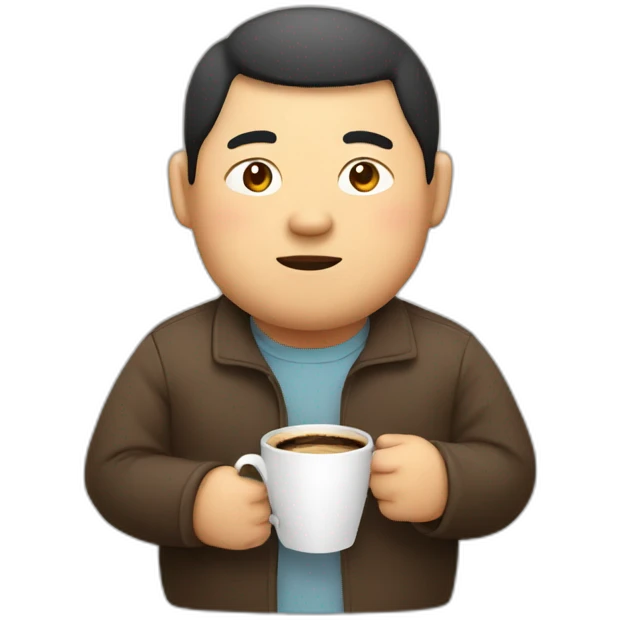 fat asian man with coffee emoji