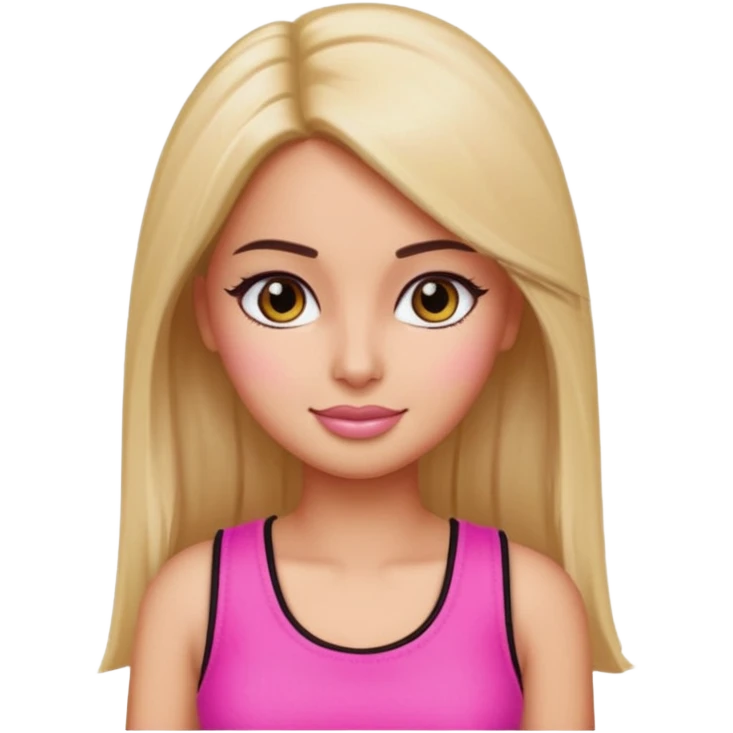 a pretty bratz emoji that looks like katrina kaif with straight side part hair wearing a neon pink sleeveless top
She should resemble Katrina Kaif. emoji
