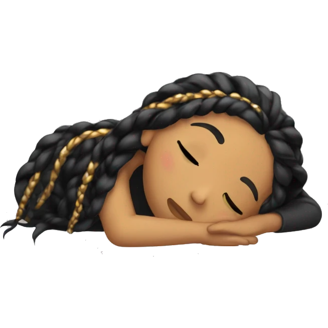 Girl with gold and black long braids sleeping emoji