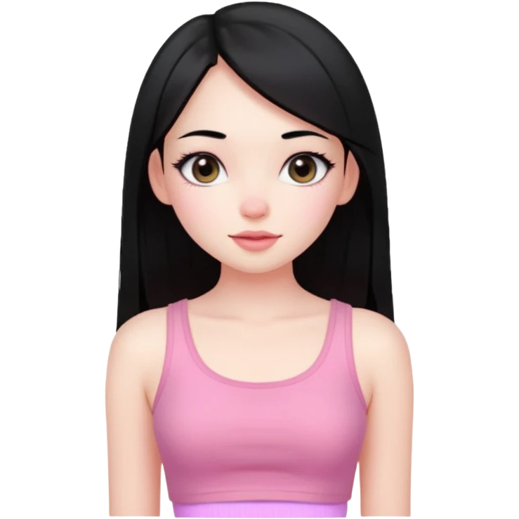 Cute girl with black hair long straight with pale skin and with pink crop top coquette emoji