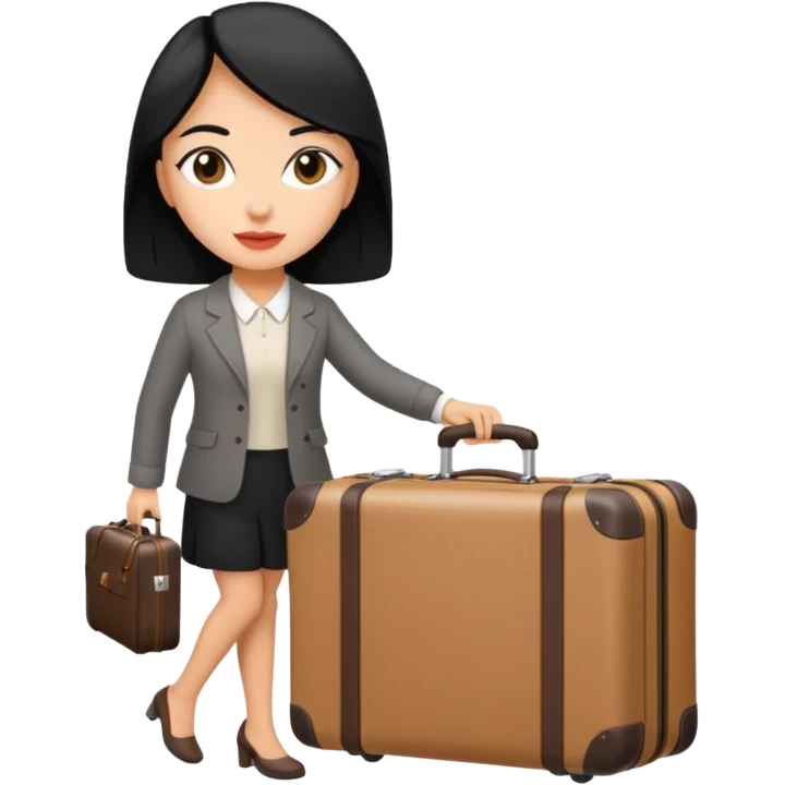 mujer viajando un equipaje de mano con el cabello negro  emoji