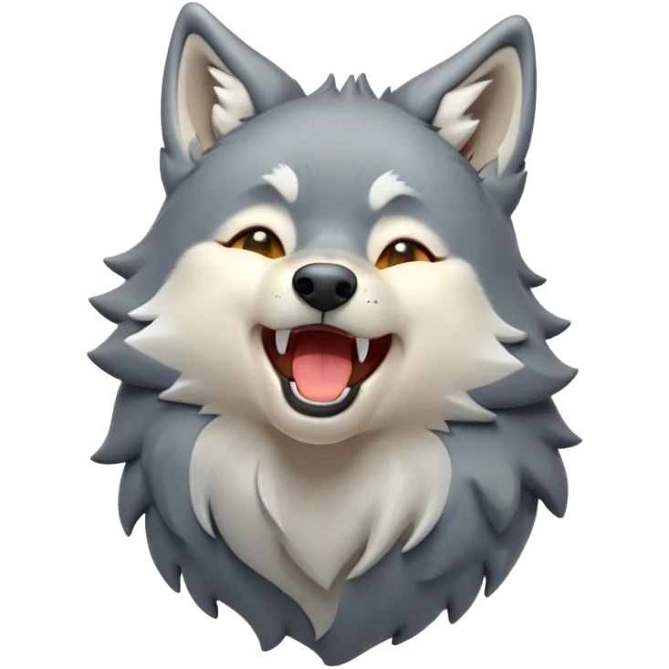 Cinematic Cute Yawning Wolf Portrait Emoji, Head tilted slightly with a dramatic, wide-open yawn, showcasing a smooth grey and white Fur with drooping ears, round eyes barely open in drowsy contentment, Simplified yet irresistibly adorable features, highly detailed, glowing with a soft, cozy glow, high shine, relaxed yet expressive, stylized with a touch of wild whimsy, bright and endearing, soft glowing outline, capturing the essence of a sleepy yet affectionate wolf, so drowsy it feels like it could stretch out of the screen and curl up for a nap! emoji