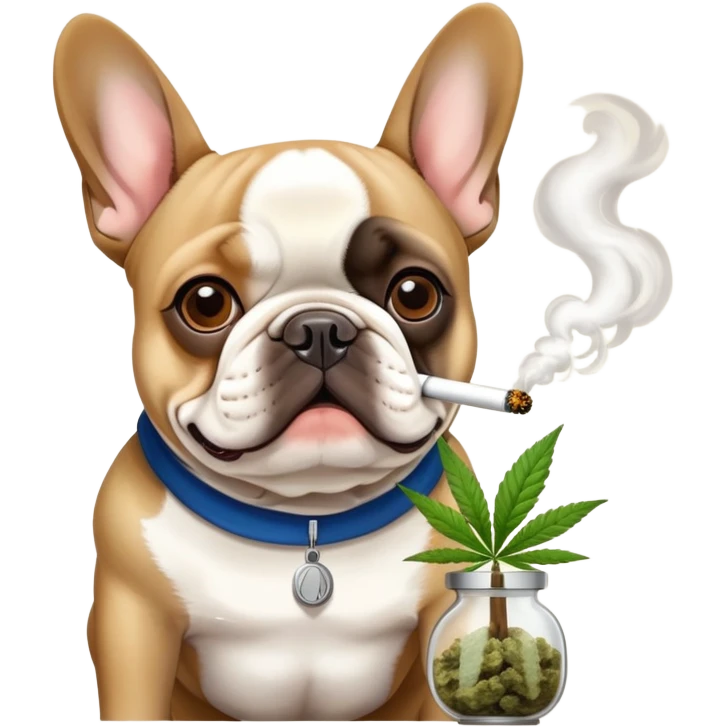 French bulldog smokes marijuana. emoji