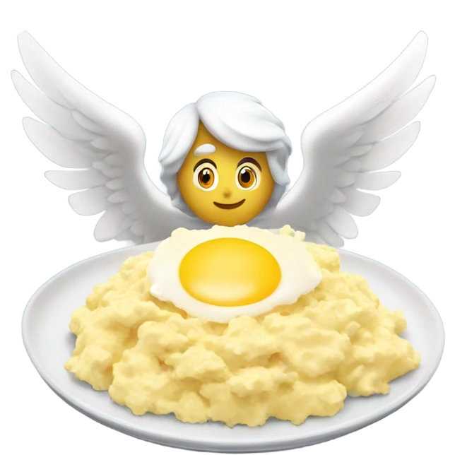 Older white Angel eating scrambled eggs emoji