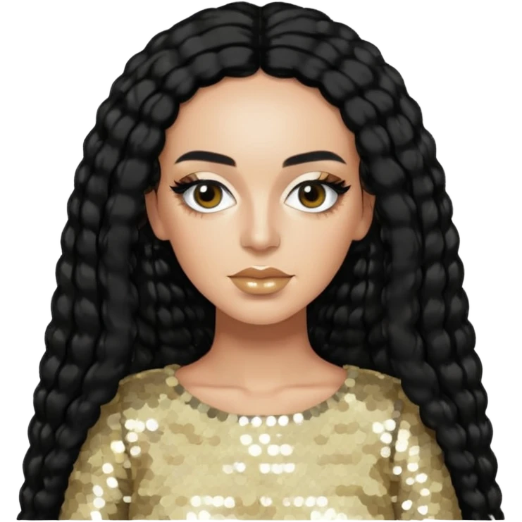 Solange from Destiny's Child with long black hair, cream sequin outfit  emoji