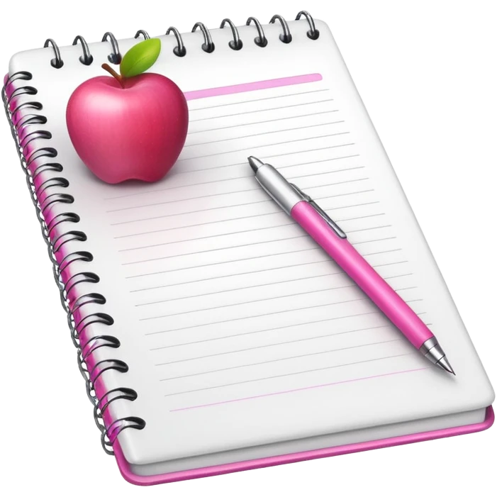 white notebook with some list on it and a pink pen nearby, apple style emoji