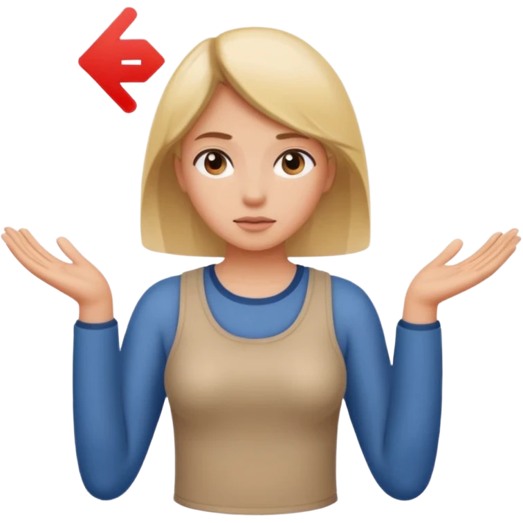 A girl shrugging his shoulders with a 6 above his left hand and a 7 above his right hand. emoji