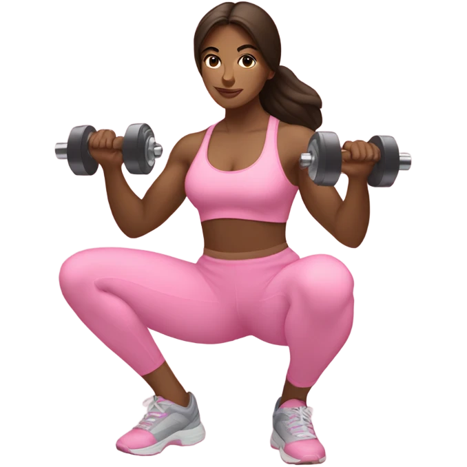 Brunette women squatting with dumbbells in light pink emoji
