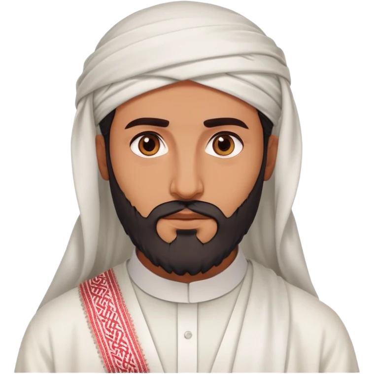 Saudi man with sharp features, wearing a white thobe and a red shemagh, wide beard emoji