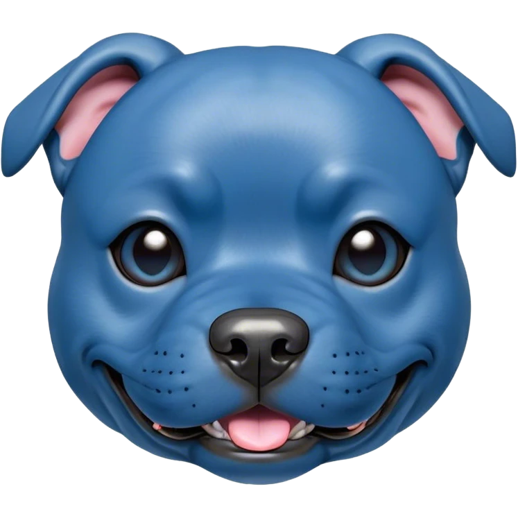 Cinematic Comical Blue Staffordshire Bull Terrier Portrait Emoji, Head tilted dramatically with an exaggeratedly amused expression, featuring a striking blue Fur with a subtle shimmer, wide, expressive dark eyes filled with playful disbelief, Simplified yet hilariously expressive features, highly detailed, glowing with a slightly sassy glow, high shine, dramatic yet playful, stylized with an air of cheeky mischief, bright and endearing, soft glowing outline, capturing the essence of a spirited and over-the-top guardian, so meme-worthy it feels like it could side-eye its way into internet fame instantly! emoji