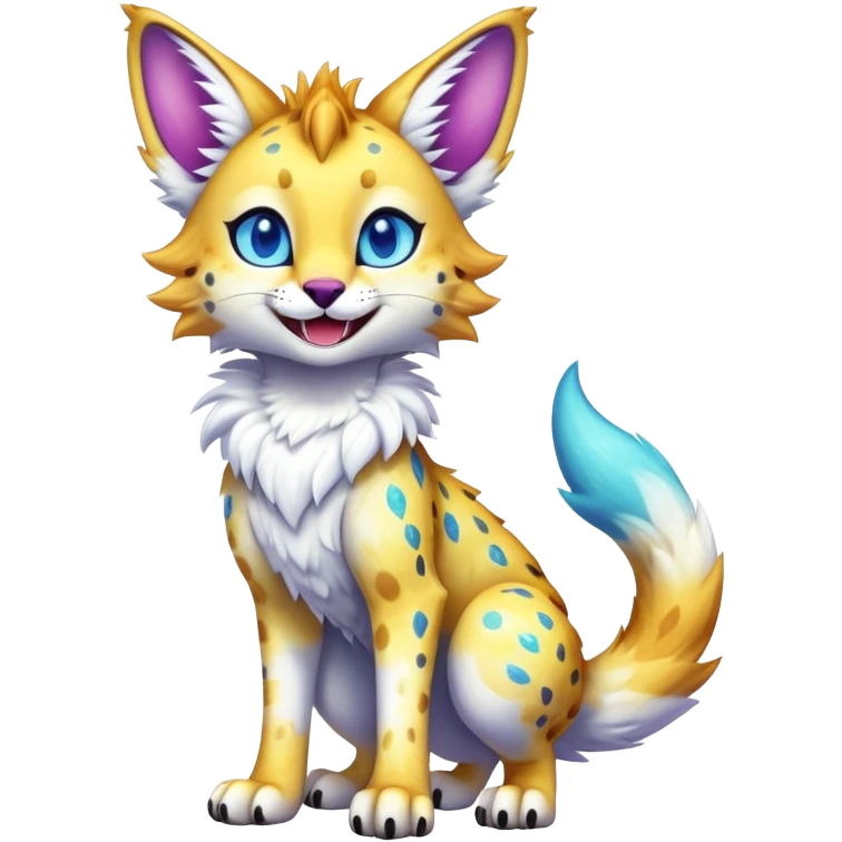 Cute Kawaii Epic Ethereal Sparkly Colorful Sergal-Serval-Vernid full body emoji