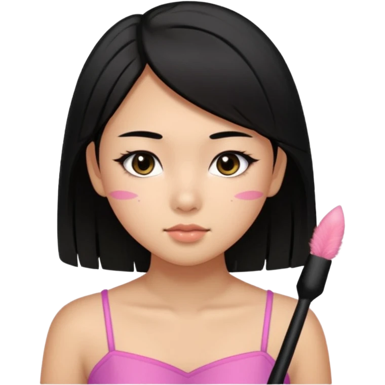 a tan chinese-american 15 year old girl with straight black hair down to her chest. mascara and a little blush. emoji