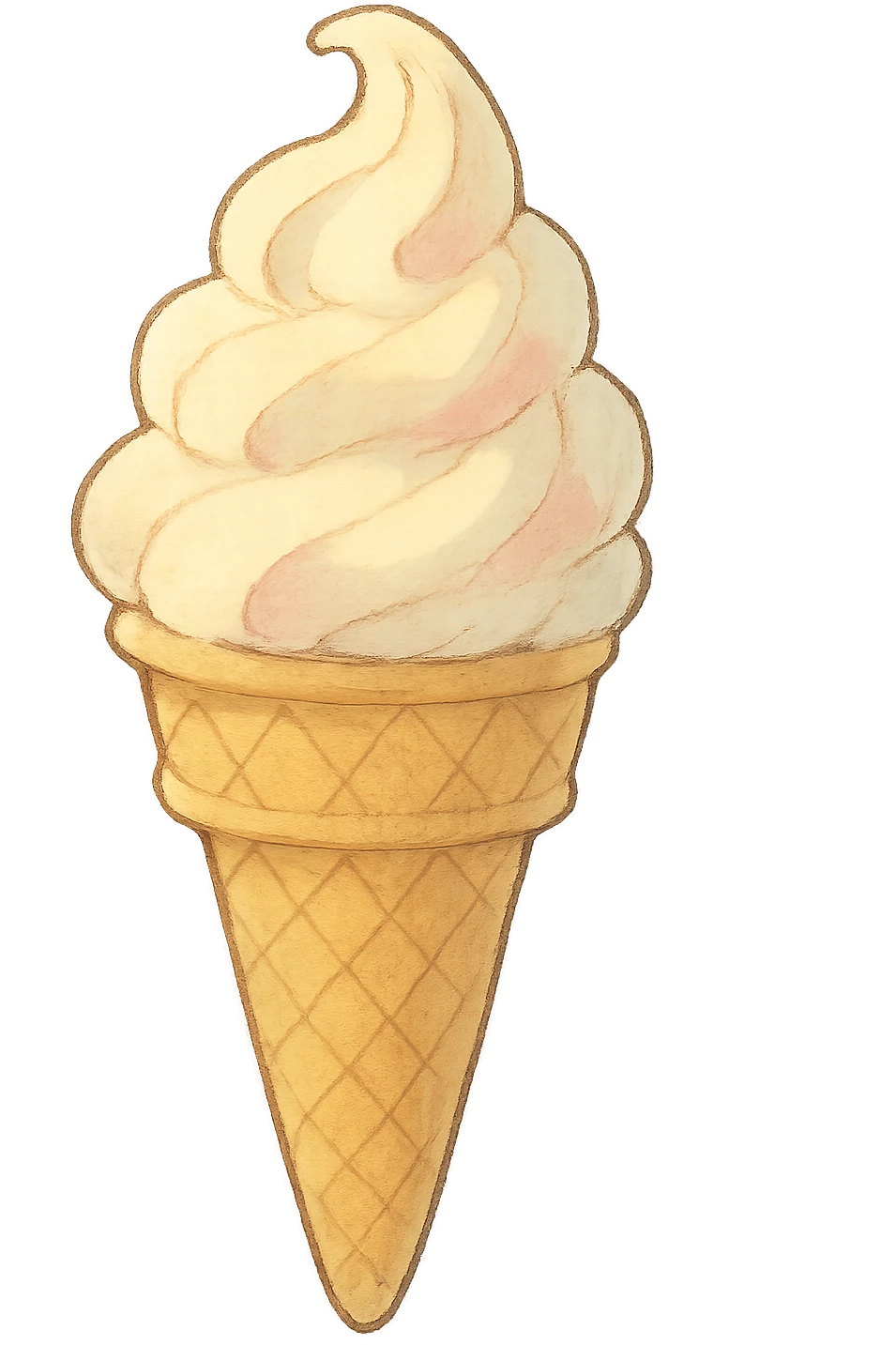 icon of an ice cream cone, soft colors, whimsical, ghibli style emoji