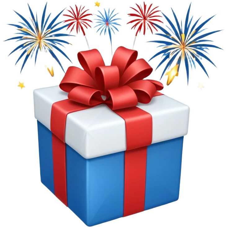 blue white present with fireworks emoji