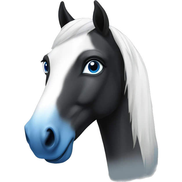 Black and white horse with blue eye emoji
