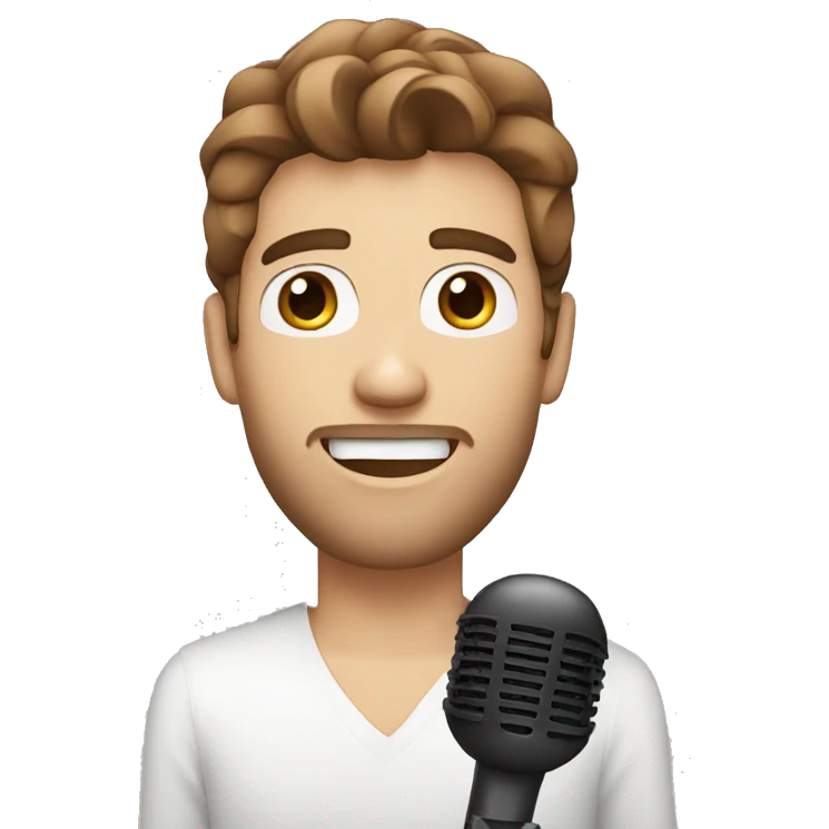 white male singer with brown hair and microphone emoji