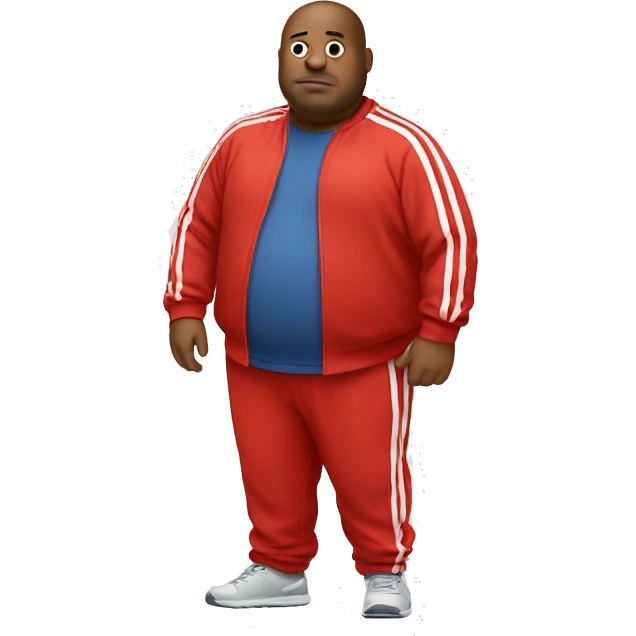 fat man in red sweatsuit with white stripe down middle emoji