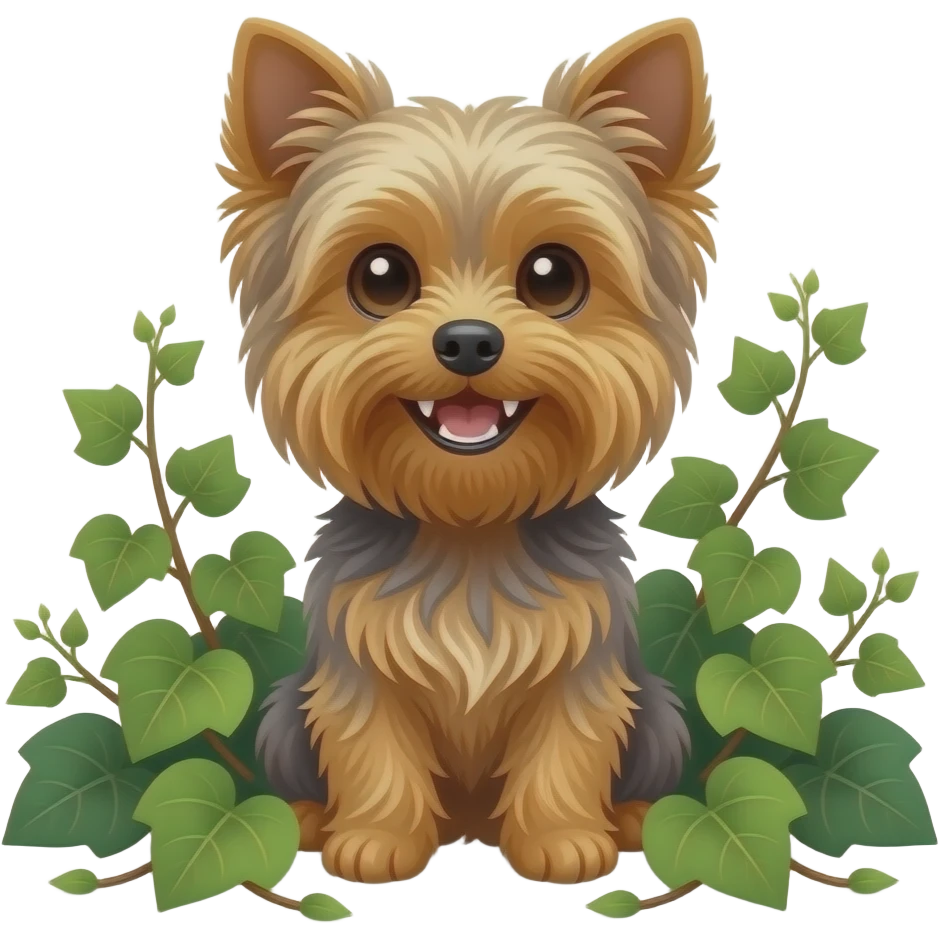 Yorkie dog smiling teeth sitting among ivy emoji