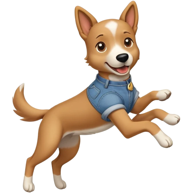 female dog anthropomorphised wearing jeans and a t-shirt jumping pose walking upright emoji