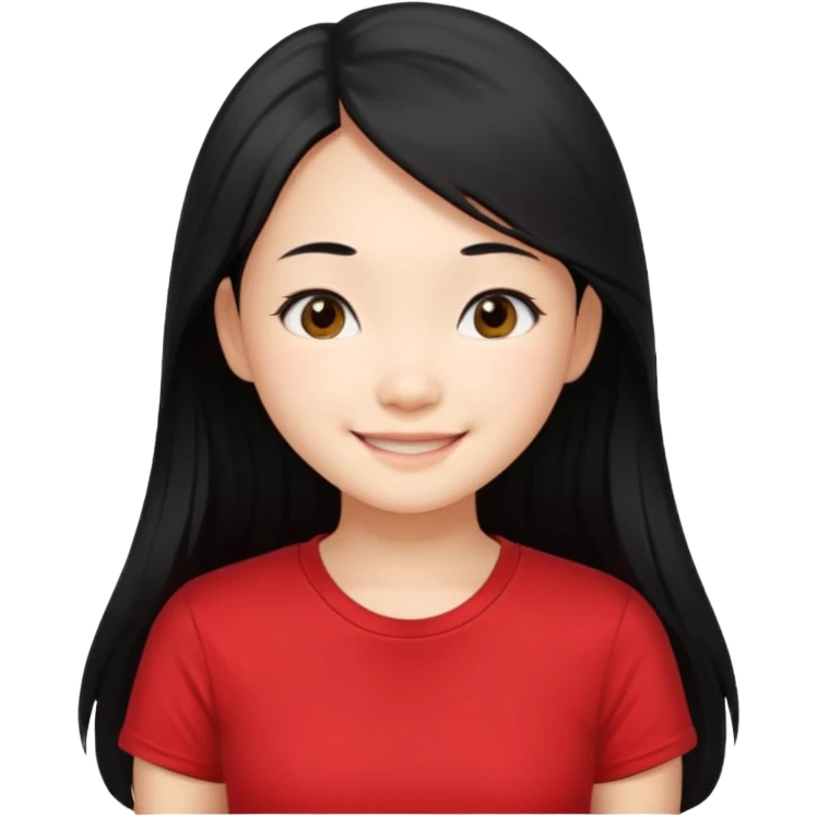 Cute asian girl with long hair and red t shirt emoji