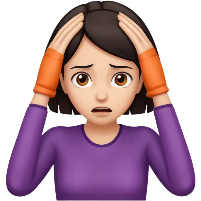 scared woman with her hands on her head emoji