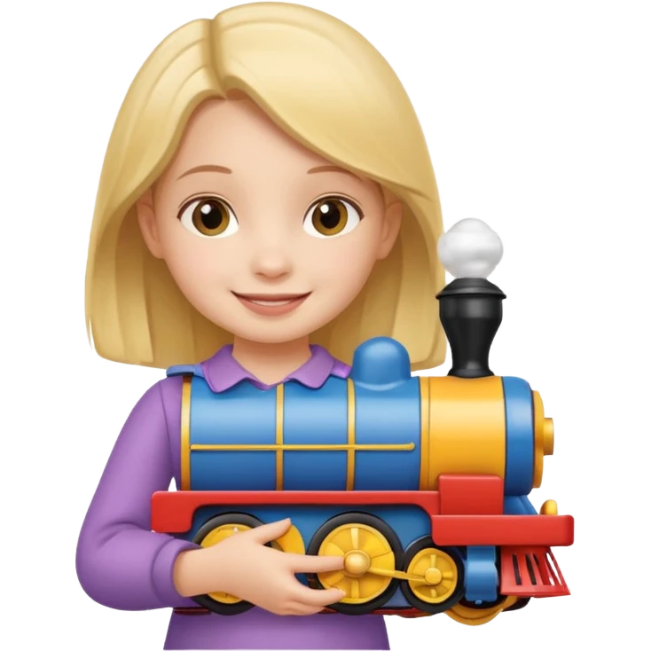 small girl holding train toy emoji