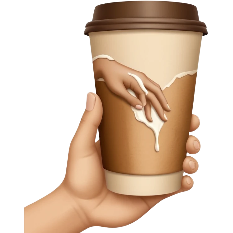 una mano con un bicchiere di carta con dipinto sopra la creazione d'adamo emoji