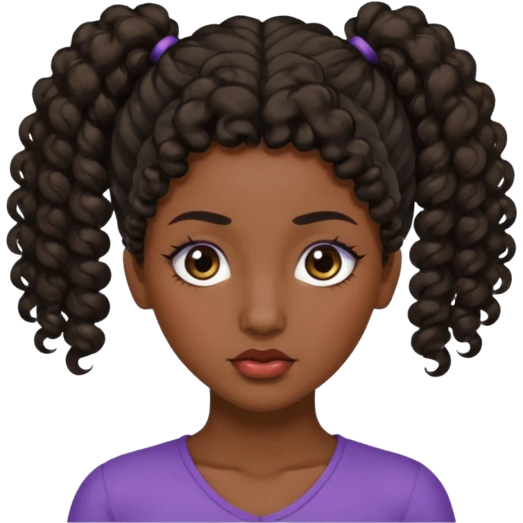emoji sucking its lips in with one eyebrow up and the other one down dark skin and curly hair in one ponytail with eyelashes up to her hair emoji