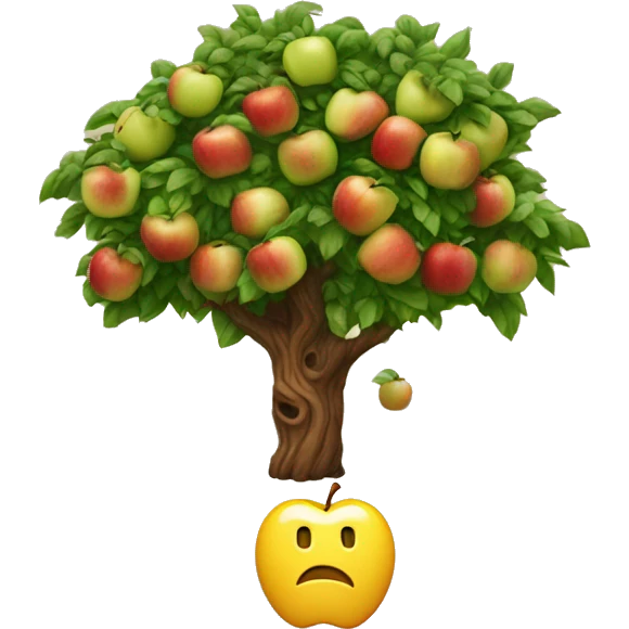 make the emoji display a tree with a branch hanging towards the ground with an apple that is almost touching the ground. The apple should be the only one on the tree. And the apple should be only a few pixels above the ground emoji