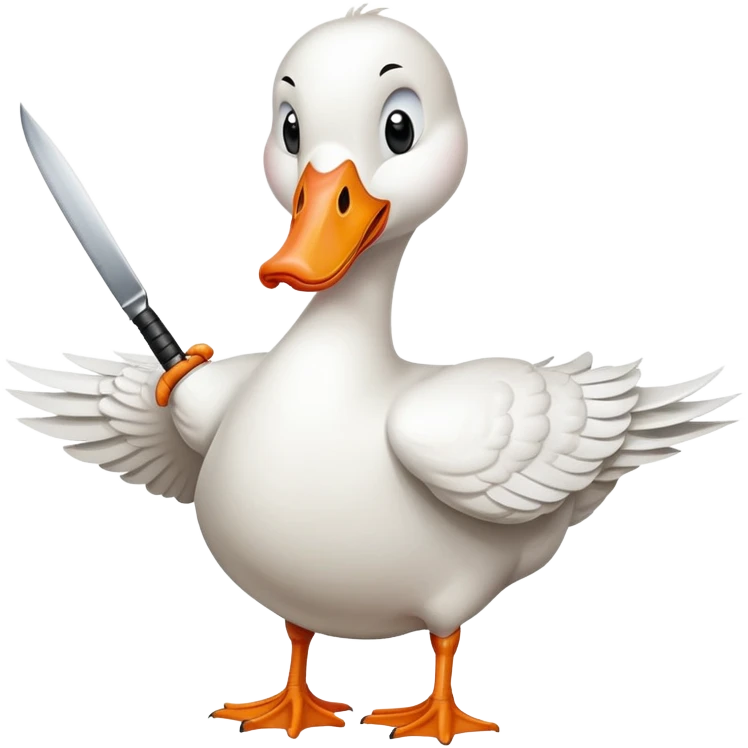 white goose with an angry expression holding a knife in its beak emoji