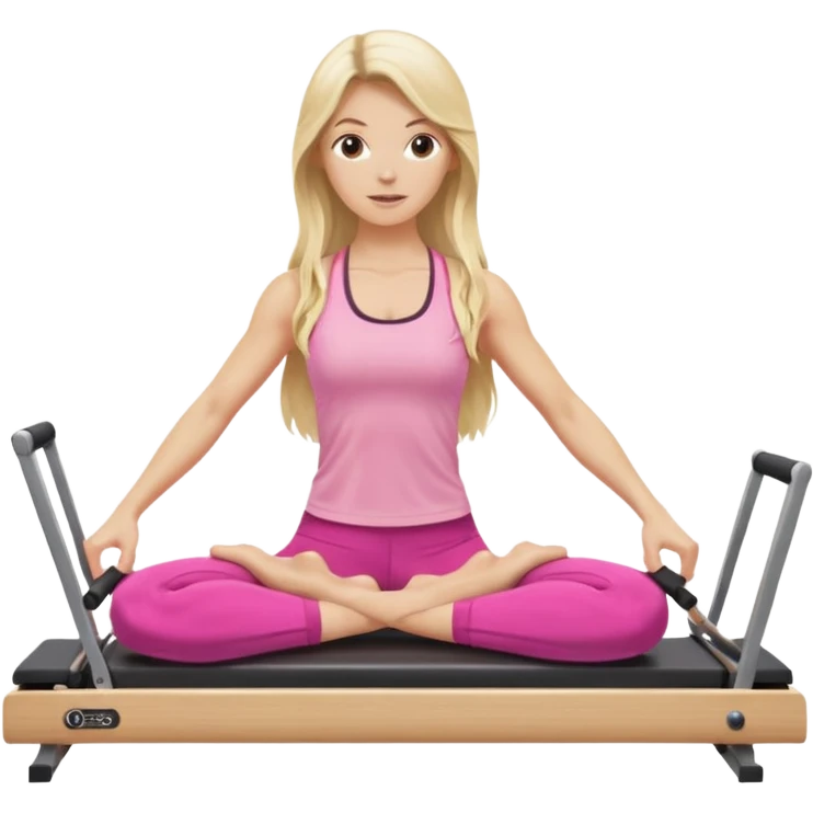 long haired blonde pilates instructor teaching reformer in pink set emoji