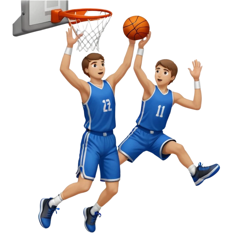 A white man with brown hair with one basketball, doing a layup emoji