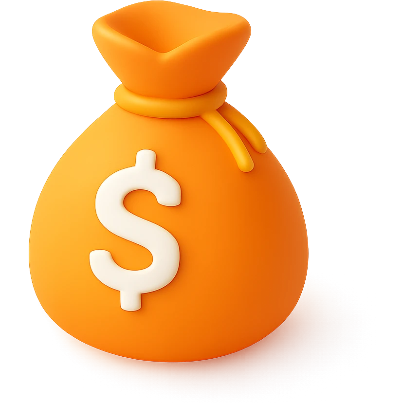 3D orange money bag tied with a golden string emoji