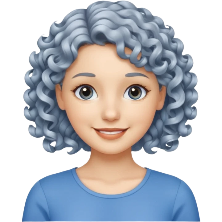 silver, short, wavy-haired with curls, smiling pretty lady, blue top,

 emoji